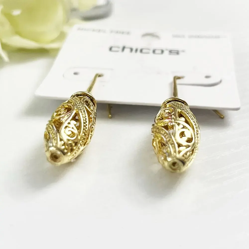NEW Chico's Gold Tone Open Work Drop Earrings